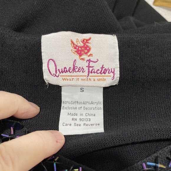 Quacker Factory black tunic sweater sequins embellishment neck and cuff size S - Picture 8 of 9